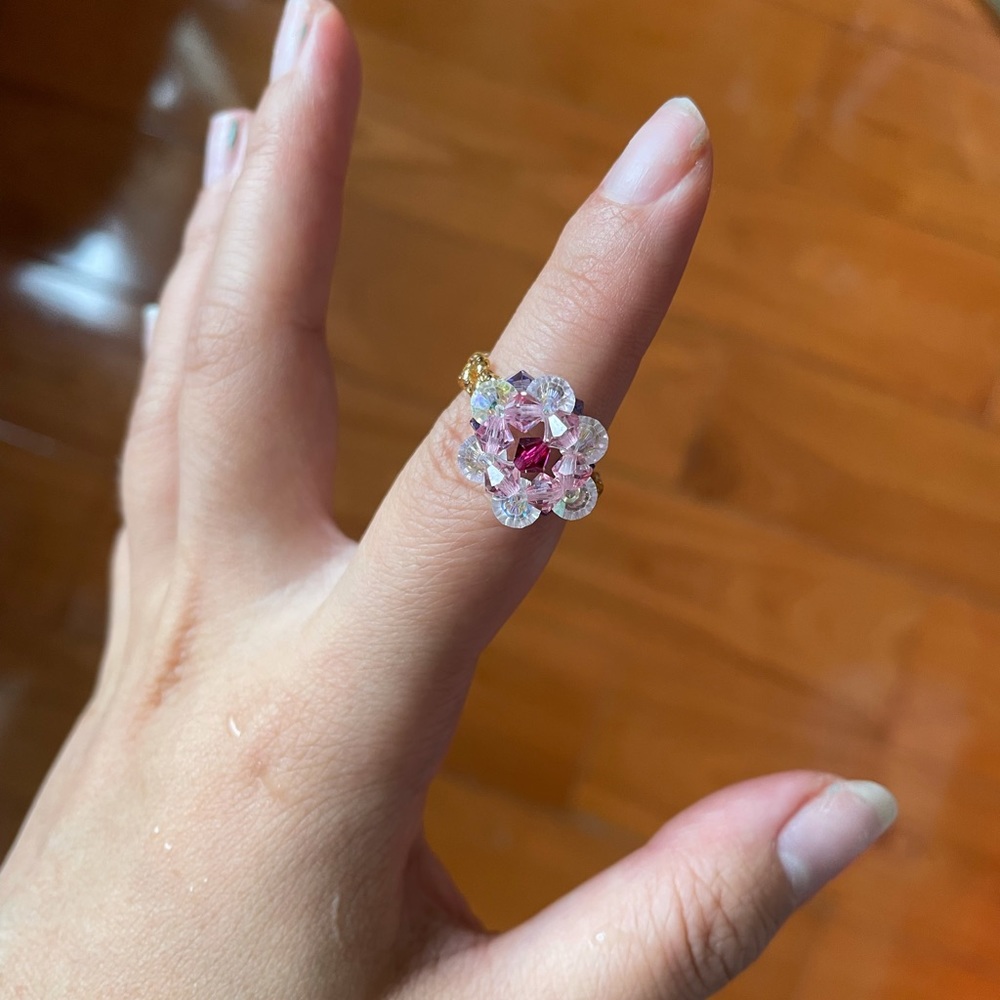 Handmade jeweled flower ring